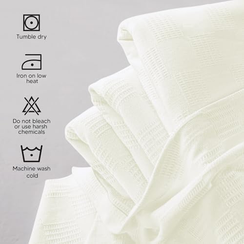 Utopia Bedding 100% Cotton Thermal Blanket Ivory King, 90x108 Inches