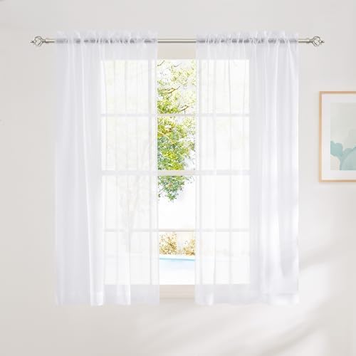 NICETOWN Bedroom White Sheer Curtains 63 Inches Long, W42xL63, 2
