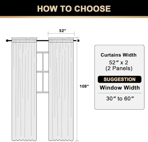 PrinceDeco Linen Semi Sheer Curtains for Living Room,52x108 inch