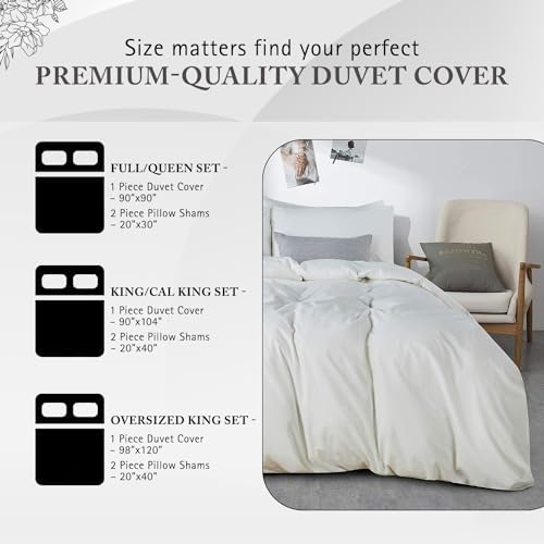 Queen Duvet Cover Set 1000 Series 100% Egyptian Cotton, 3PC, White