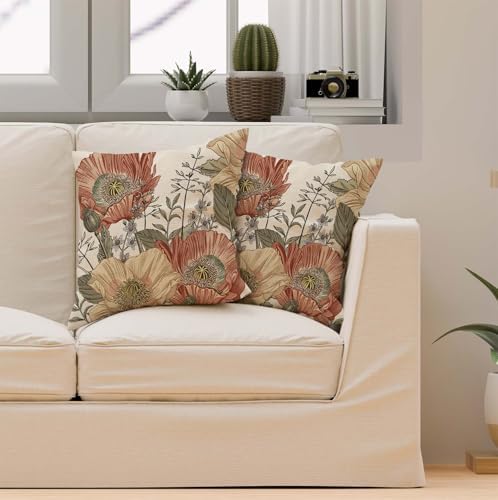TSSOHU Vintage Flower Throw Pillow Covers 18x18 Brown Rust Colored