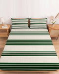 Queen Fitted Sheet Deep Pocket, Forest Green and Beige Stripe Soft