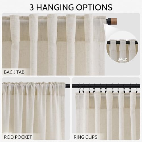 Nanspring Warm Beige Linen Curtains 72 Inch Length for Living Room