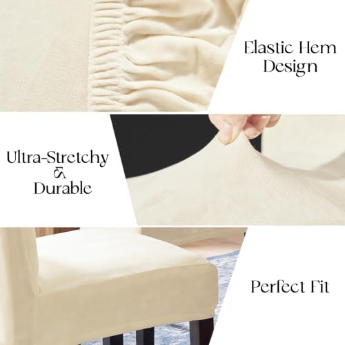 MOSAYT Velvet Stretch Chair Covers for Dining Room Set of 6, Beige