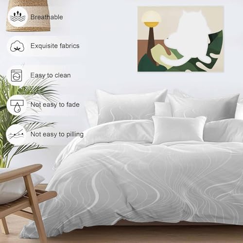 Grey Geometric Duvet Cover Set, Modern White Stripe Abstract
