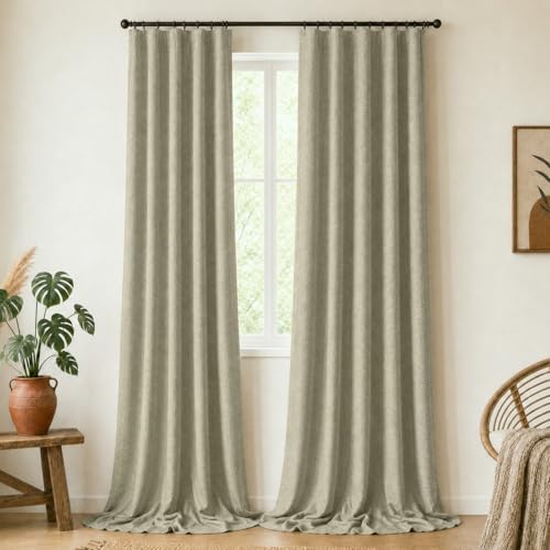 DECOLURE 100% Blackout Linen Curtains 120 Inches Long | Natural