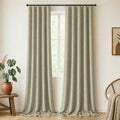 DECOLURE 100% Blackout Linen Curtains 120 Inches Long | Natural