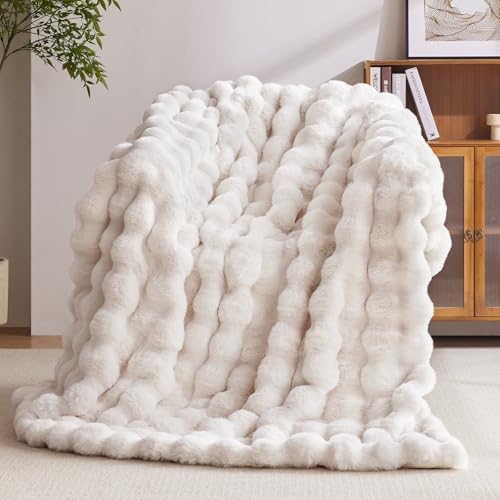 Anysay Faux Fur Throw Blanket,1000GSM Fluffy Soft Bubble Blanket