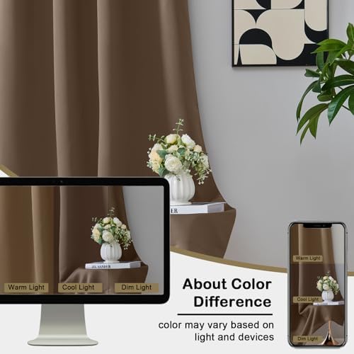 OVZME Brown Blackout Curtains for Bedroom 72 Inch Length 2 Panels Set