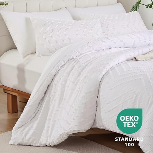 YIRDDEO Twin Size Comforter 2Pcs, White Boho Chevron Bedding Sets