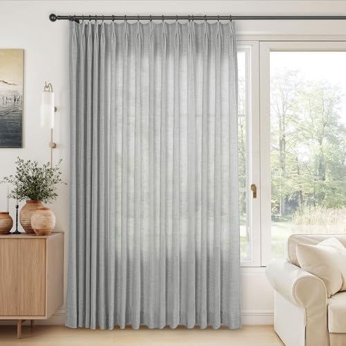 Pinch Pleated Sliding Door Linen Curtains 100"Wx108"L, Grey, 1 Panel