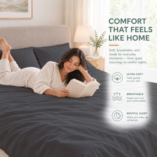 King Sheet Set, 4-Piece 16" Deep Pocket, Egyptian Cotton, Dark Grey