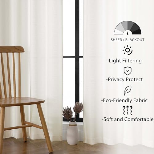 Lecloud Bessie Ivory Curtains 63 Inch Length 2 Panels, Elegant Light