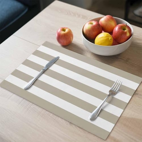 Placemats Set of 4, Beige and White Stripe Washable Table Mats for