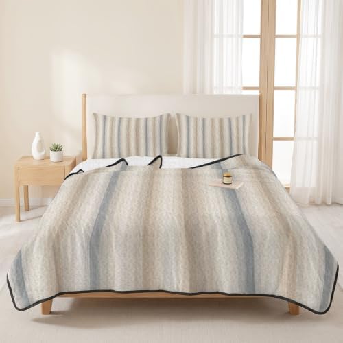 Brown Gray Striped Queen Size Down Alternative Comforter, Lightweight