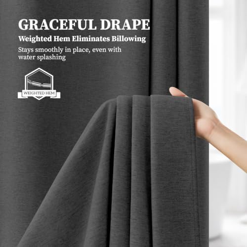 BTTN 72x78 Linen Textured Waterproof Fabric Shower Curtain, Charcoal