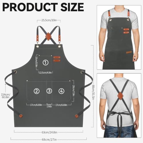 NLUS Chef Aprons for Men Women with 4 Pockets, Water Repellent Cotton