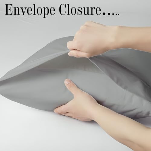 2 Pcs Queen Pillowcase Set 20x30 Inch, 100% Cotton, Light Grey