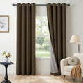 100% Blackout Linen Curtains 96 Inch Long 2 Panels Set, Dark Brown