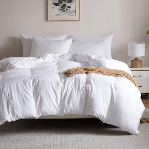 Soft Washed White Duvet Cover Set Queen Size, 2 Pillow Shams, No