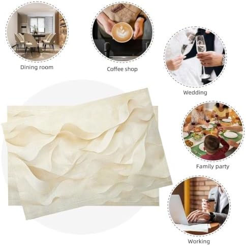 Cotton Linen Placemats - Ribbon - Pack of 8 Beige Heat Resistant