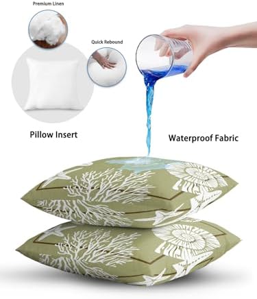 Outdoor Pillows Waterproof Set of 2, Sage Green Coastal Patio Throw