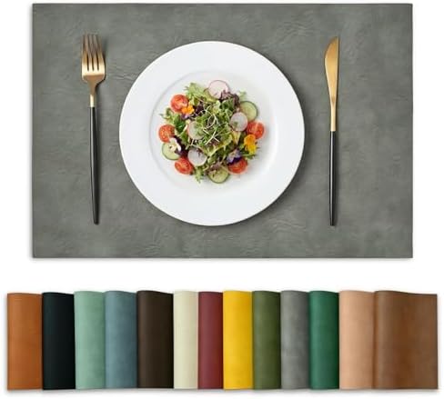 Artoid Mode Grey Faux Leather Placemats Set of 6, 12x18 Inch
