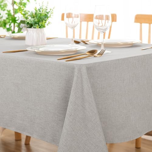 DWCN Rectangle Faux Linen Tablecloth, Table Cover, 60 x 84 Inch, Light