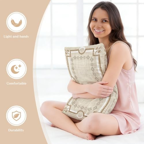 Pale Brown Botanical Pillow Cases Queen Size Set of 2, Smooth Satin