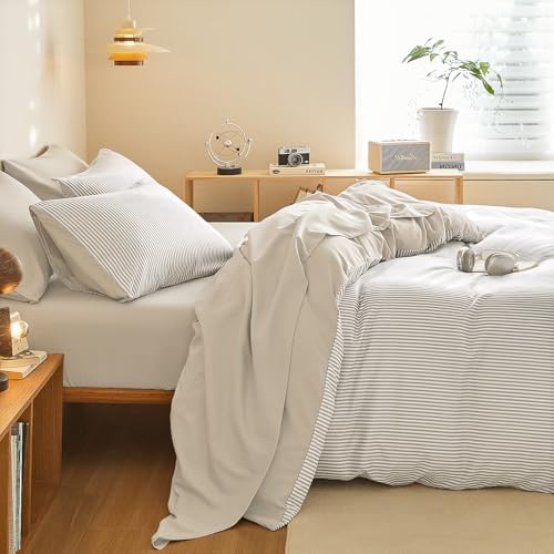 Wake In Cloud - Striped Cotton Duvet Cover Set, Ticking Stripe