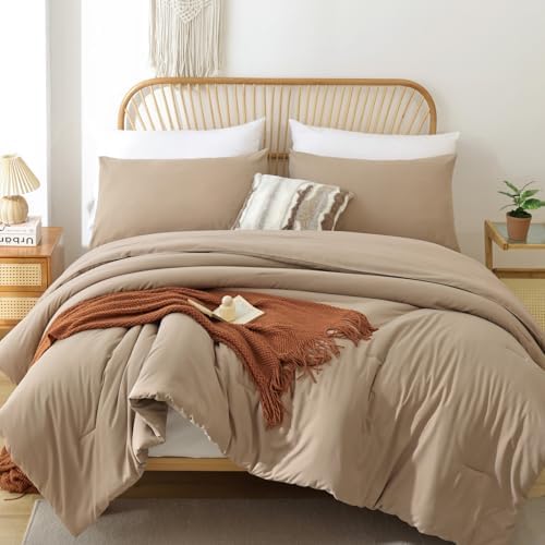ROSGONIA King Size Comforter Set Taupe Brown, 3pcs