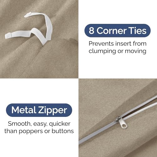 Duvet Cover Full Size - 3 Piece with Zipper Closure - Heathered Beige