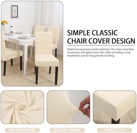 Dining Chair Covers Set of 6, Stretch Spandex Chair Slipcover, Beige