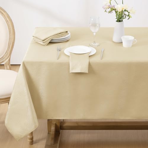 Softalker Jacquard Rectangle Tablecloth 52 x 70 Inch, Beige