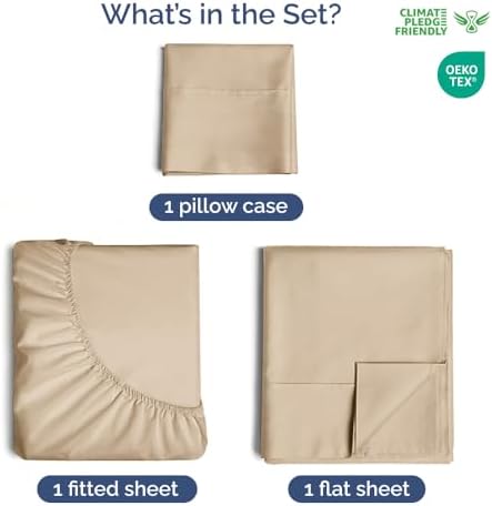 Extra Deep Twin Cotton Bed Sheet Set - 3 Piece Cotton Sheets - Cream