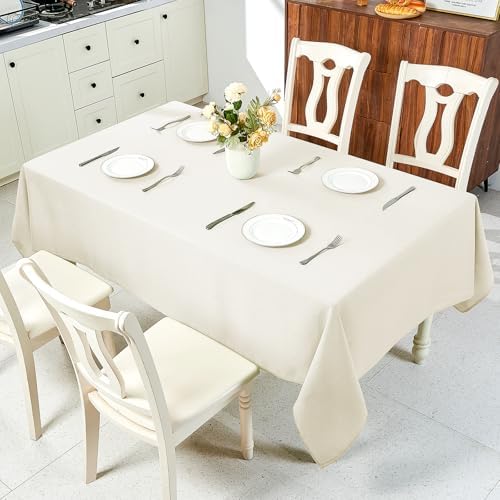 IVAPUPU Textured Linen Rectangle Table Cloth, Ivory, 60 x 104 Inch