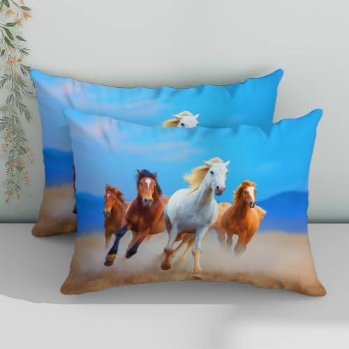 King Duvet Cover Set Soft Microfiber Running Horse Sky Blue