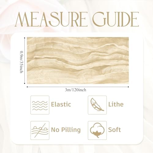 Wokceer Cheesecloth Table Runner Beige 10FT Boho Gauze Runner, 6 Pack