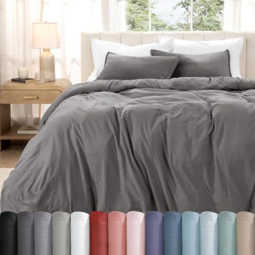 Bare Home Washed Duvet Cover Set 1800 Ultra-Soft (King/Cal King, Grey)
