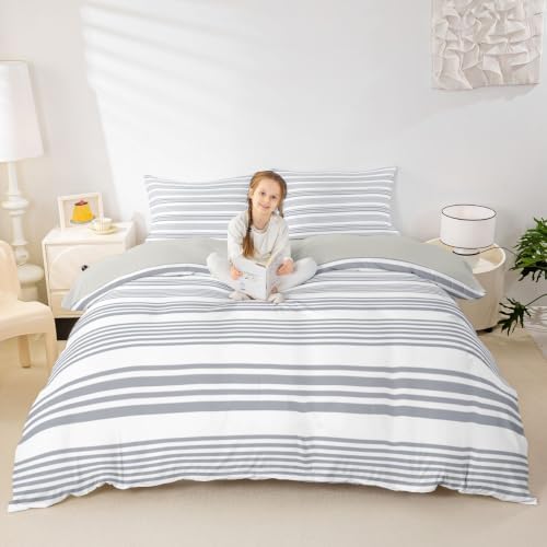 Erosebridal Neutral Striped Duvet Cover King for Kids Girls Boys