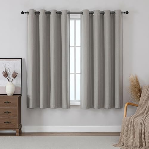 THOOO 100% Blackout Curtains Natural Linen Textured Blackout Curtains