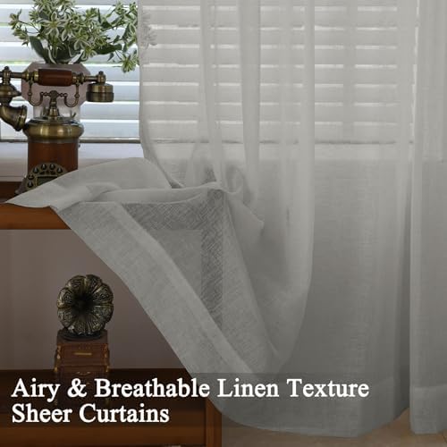 Fcosie Extra Wide Natural Linen Semi Sheer Window Curtain Panels Pinch