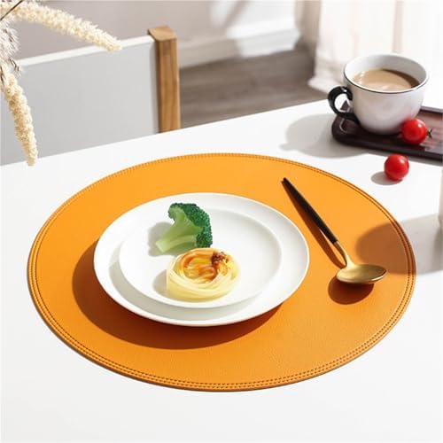 Faux Leather Placemats Set of 4, 15Inch Round Place Mats, Washable and