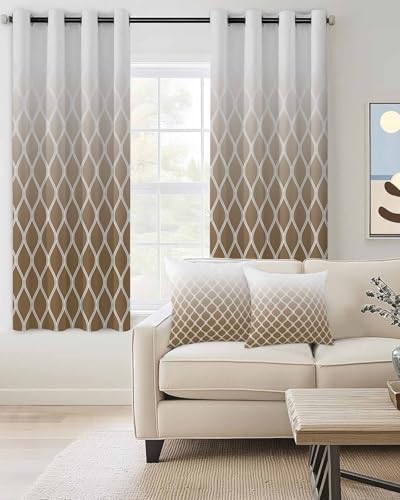 Blackout Curtains Room Darkening Drapes, Brown Modern Simple Geometric