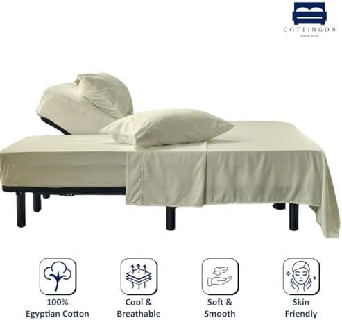 4 Piece Flex Head King Sheet Set 34" Top, 100% Egyptian Cotton, Ivory
