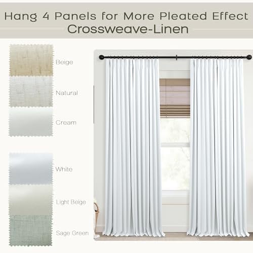 Mrs.Naturall Extra Long White Blackout Curtains 120 Inches Long, Pinch