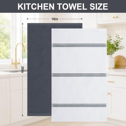 Homaxy Dual Design Cotton Kitchen Towels(16" x 26", 8 Pack), Dark Grey