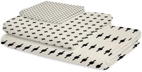 Bath Towels Set of 3 Beige Small Crosses Icons Bath Towel Hand Towel