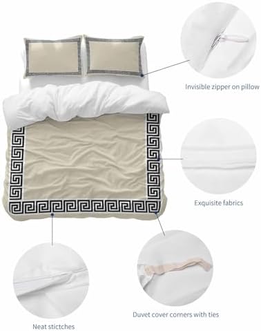 LooPoP Duvet Cover Set Queen Size Geometric Greek Key Design Comforter