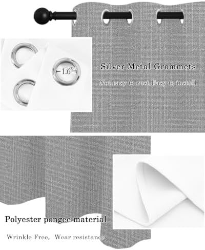 Slate Gray Curtains 63 inches Long for Living Room Bedroom Rustic